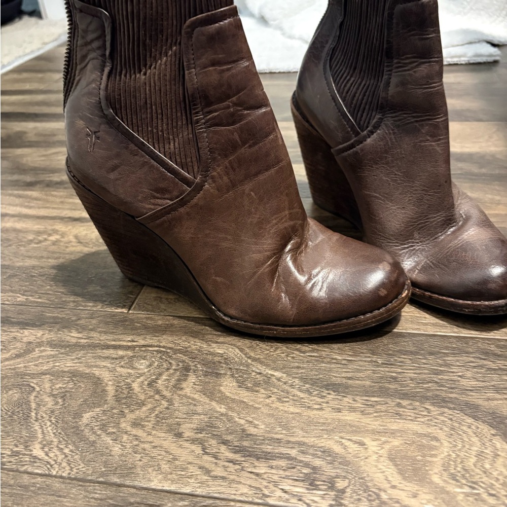 Brown Frye Wedge Ankle Boots
